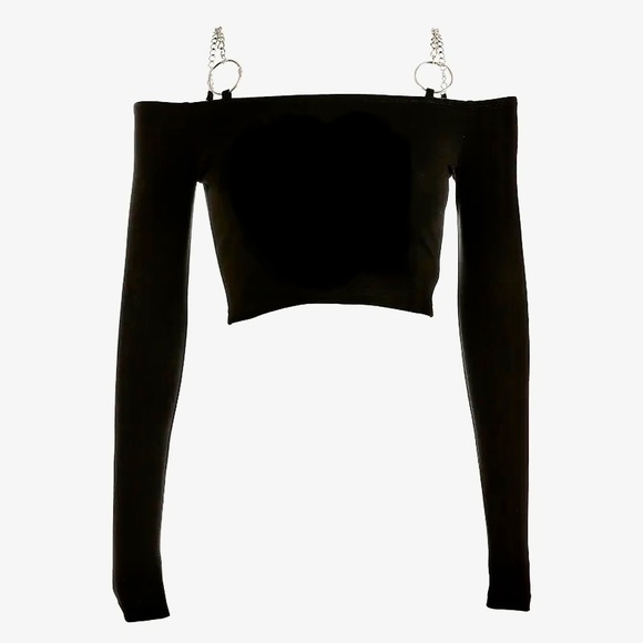 Y2K black cropped long sleeve top with chains - Picture 1 of 1